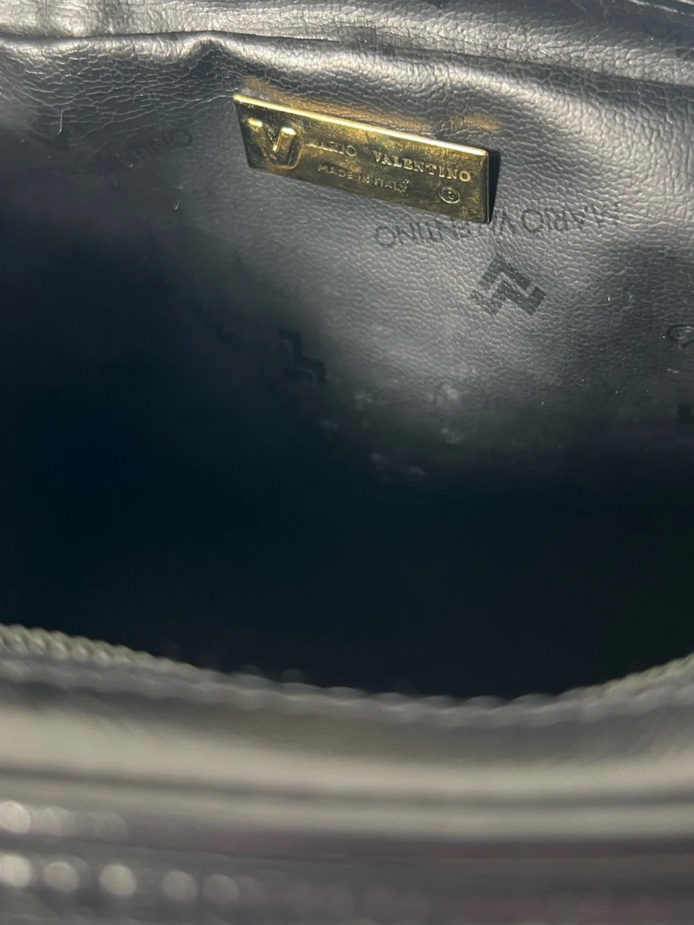 Mario Valentino Logo Vintage Black Leather Clutch Toiletry Travel Pouch Case